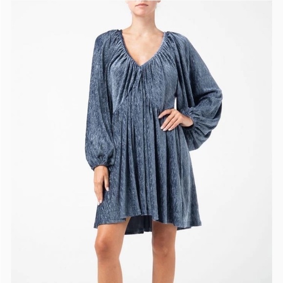 Miss Me Flowy Blue Velvet Swing Dress - Picture 2 of 8